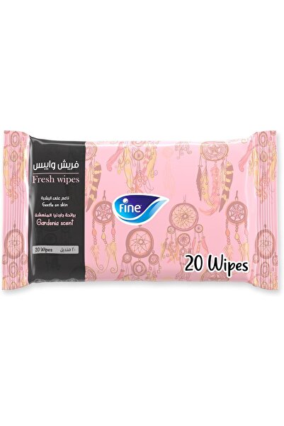 FINE Wet Wipes Gardenia Scent Alcohol-Free for Face & Skin - Pack of 20