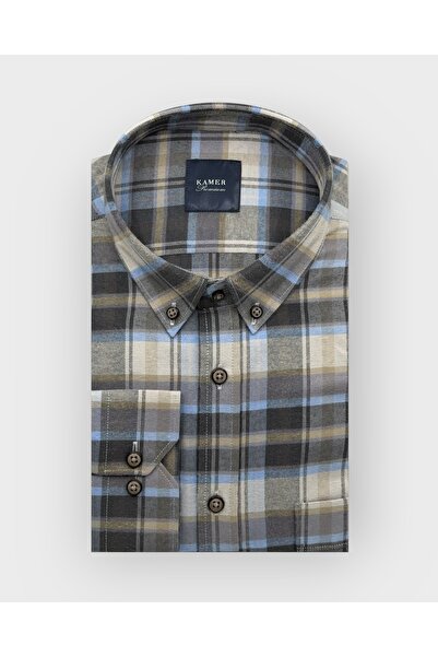KAMER Men's Regular Fit Winter Long Sleeve Button-Up Collar Single Pocket Plaid Multicolor Shirt 3547Çk1