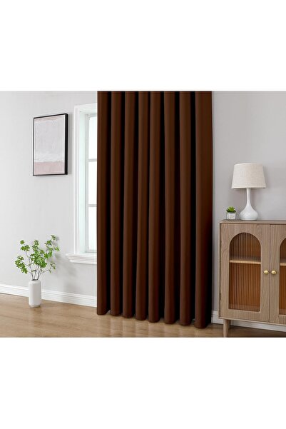 Pyramid Home Blackout Curtain Bitter Brown Color with Cornice Extrafoam Drawstring Background Curtain Non-Pleated Single Panel