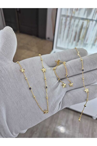 Papatya Silver 925 Ayar kalemli yıldız takım set.nazar gözlü set.yıldızların dansı.rose.gold.rodaj