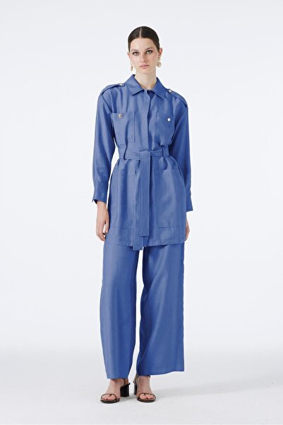 Zühre Navy Blue Combination Suit with Belted Pocket Detail Tk-1260