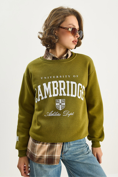 Bianco Lucci Women's Crew Neck Printed Three Thread Raised Basic Sweatshirt 6067 60283619