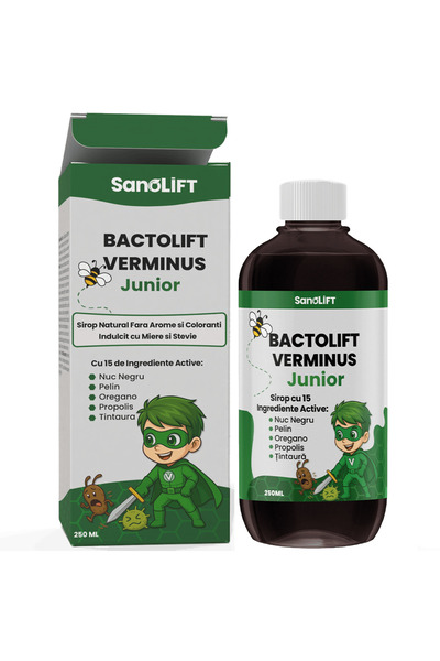 SanoLift Sirop Viermisori Copii - Efect Deparazitar cu Spectru Larg - 100% - BactoLift Verminus Junior