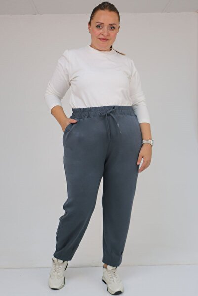 Eslina 59028 بنطلون مودال كبير الحجم بتفاصيل مطوية عند الأرجل - أنثراسيت