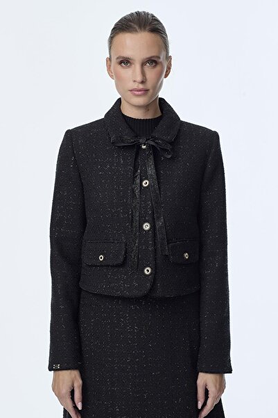 Zühre Tweed Patterned Black Double Suit Tk-1373