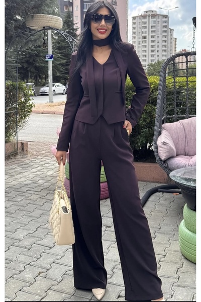 Gülşen Gök Butik Mürdüm Ceket Pantolon Takım
