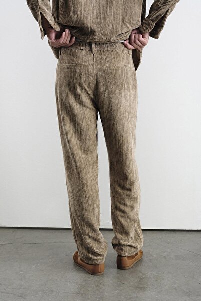 GIESTO Effective Pleated Velvet Brown Pants