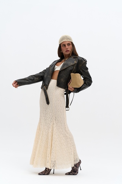 MAI STUDIOS CO. Fusta lungă din dantelă bej Veylia