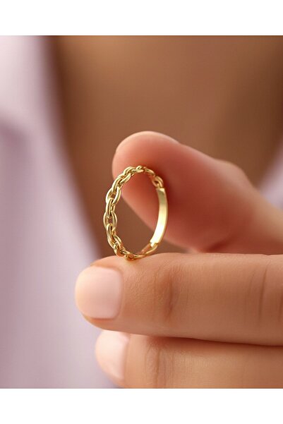 İNDİGO TAKI Sade Zincir Formu 14 Ayar Altın Yüzük