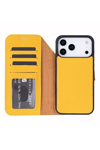 PLM Apple iPhone 17 Pro Max için, Hakiki Deri, El Yapımı Cüzdanlı Kılıf, Magsafe ile uyumlu, İç Yüzeyi K