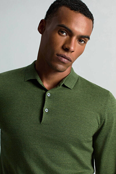 Hemington Merino Yünü Polo Yaka Açık Yeşil Triko