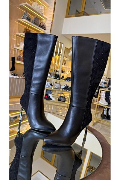 KRISTE BELL İthal Metal Topuk Cilt-Süet Taşlı Çizme -3003-