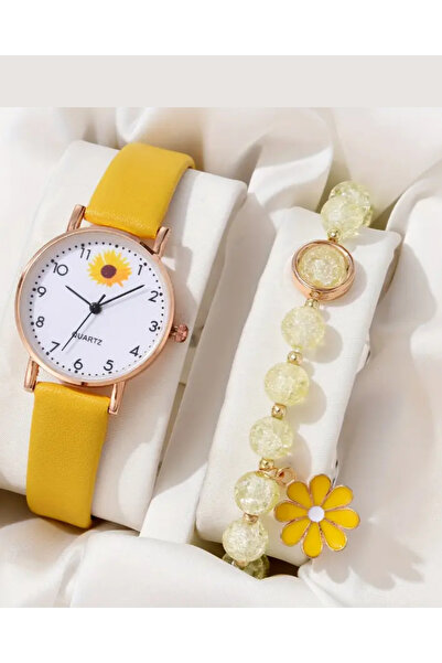 NovaTick Yellow Color Daisy Pattern Women's Wrist Watch, Bracelet and Women's...