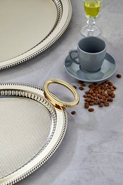Cooker Special Series Oval Model Luxury Metal 2-Piece Presentation Tray, Tea Tray, Engagement Tray (37X28 and 44X33 cm)