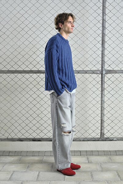 GIESTO Thick Twill Wool Navy Blue Sweater