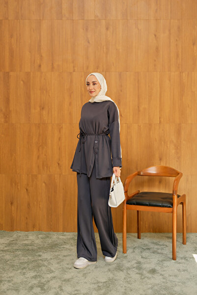 LOCCO Women's Side Button Detail Suit Anthracite