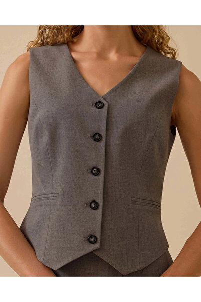 SEÇİL V-Neck Buttoned Classic Vest