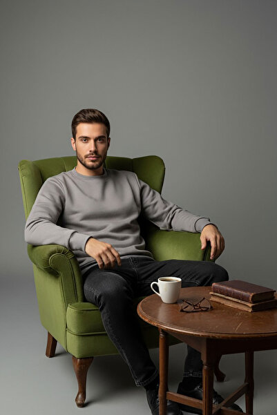 WİDİ Nature Hunting Deer and Hunter Theme Printed Wild Life Regular Fit 3Thread Sh Fleece-Lined 100% Cotton Sweatshirt