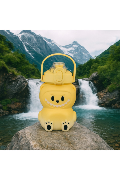 ROYALGROSS Labubu Water Bottle Yellow 1000 ml – Cute Water Bottle with Lid, Durable Water Container for School & Sports