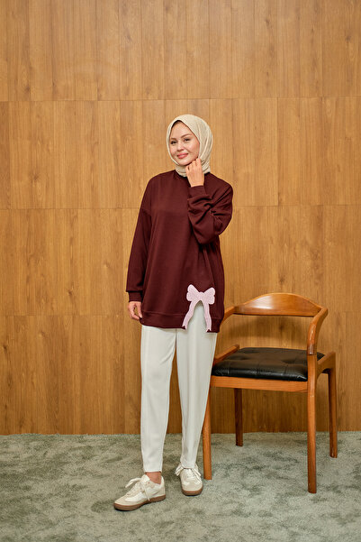 LOCCO Women's Bow Embroidered Tunic Burgundy