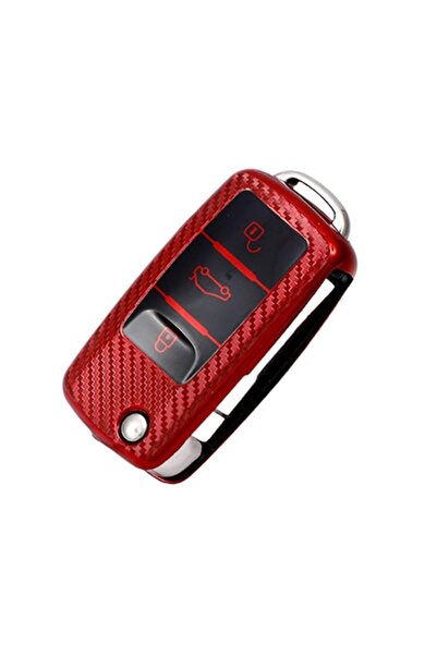OEM Husă cheie briceag rosie carbon VW Golf Jetta POLO Skoda Yeti Superb Rapi...