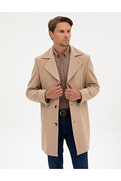 Pierre Cardin Kahverengi Yün Karışımlı Balıksırtı Palto 50312684-VR052