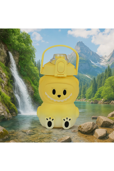 ROYALGROSS Labubu Water Bottle Yellow 1000 ml – Cute Water Bottle with Lid, Durable Water Container for School & Sports