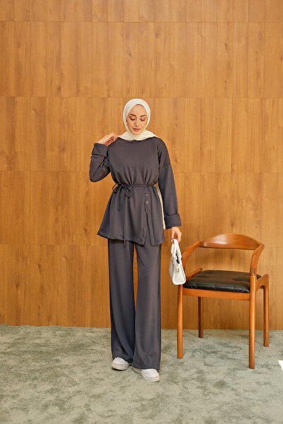 LOCCO Women's Side Button Detail Suit Anthracite