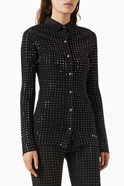 IZAAK AZANEI Crystal-embellished Cardigan, Siyah Şık ve Lüks Kadın Triko Hırka