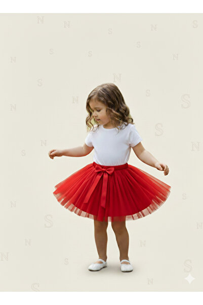 Nacar Kız Çocuk 23 Nisan 29 Ekim Fiyonklu Beli Lastikli Düz Renk Tütü Etek