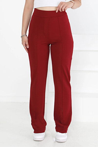 DESTEMODA Women's Spanish Leg Lycra Zara Crepe Trousers Burgundy 2503