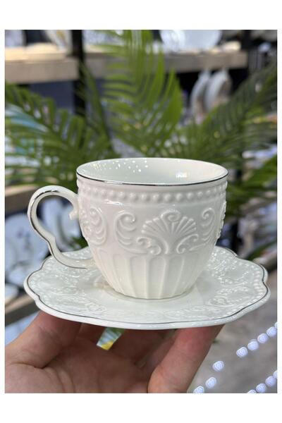 ACAR Fiona 6 Lı Lüx Porselen Çay Fincanı Gümüş