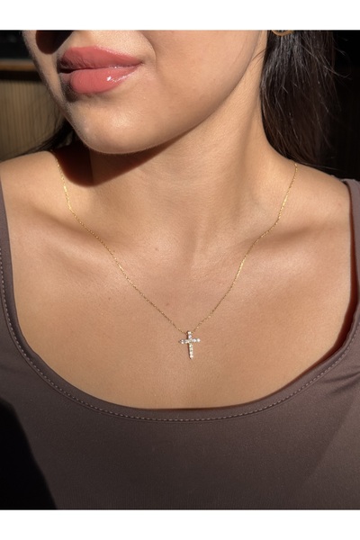 ARGENTAJEW 925 AYAR GÜMÜŞ ZİRKON TAŞLI HAÇ KOLYE