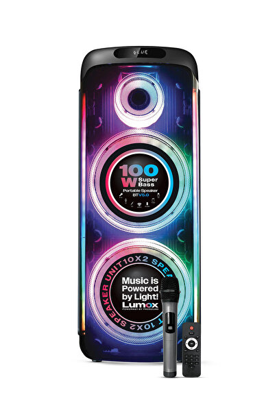 POWERWAY Lumox 100W Bluetooth Hoparlör Karaoke Parti Ses Sistemi Gitar Girişli Optik Kontrol Paneli Ekran