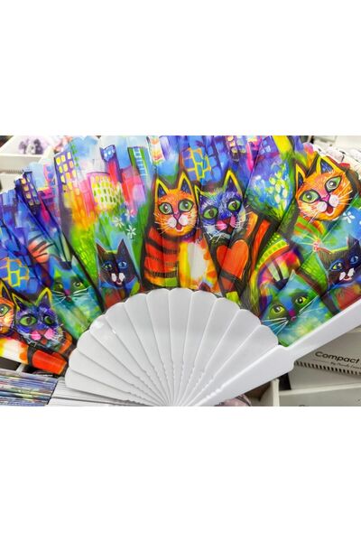 baytoptan Plastik Kedi Tasarımlı Yelpaze