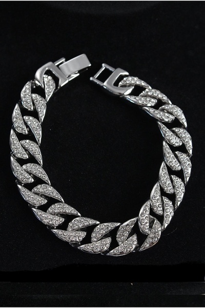 İnci Pirinç Zirkon Taşlı Cuba Gurmet Model Gümüş Renk Erkek Bileklik