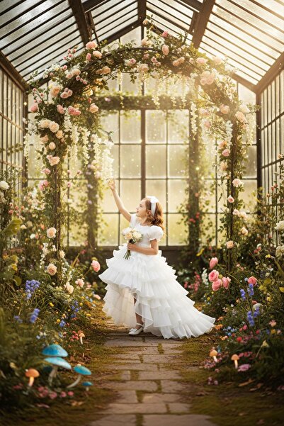 Mashotrend Beyaz Masal Kız Çocuk Abiye - Kat Kat Tüllü Kız Çocuk Doğum Günü Elbisesi - Balo Mezuniyet Elbisesi