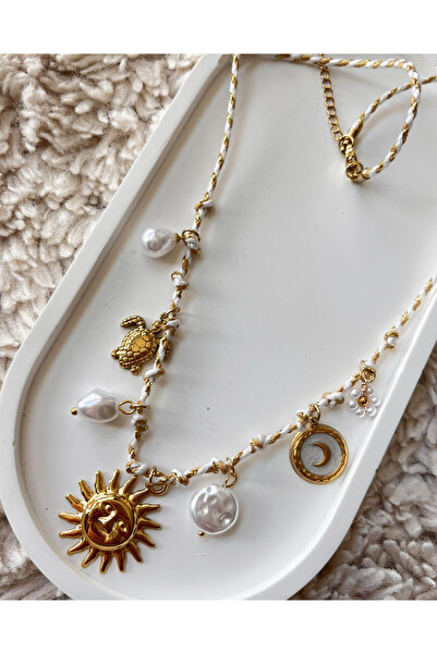 Lume Store قلادة نسائية من الفولاذ 316L موديل زارا مع سلسلة مزينة بالخرز