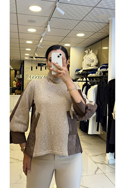 Vosse Miarte Bej Dik Yaka Triko Bluz