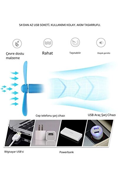 Rabelix Online Marketing Esnek Taşınabilir Mini USB Vantilatör Fan Serinletici | Laptop Powerbank Uyumlu Sessiz Güçlü Pervane