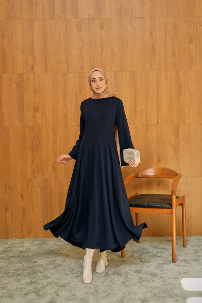 LOCCO Women's Pleated Stitch Detail Dress Navy Blue