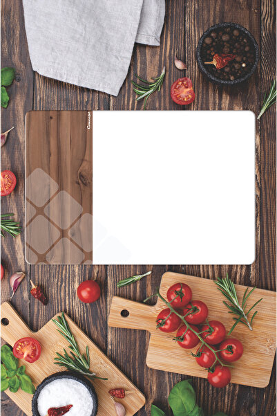 CONCEPT CAM 2-Piece Tempered Glass Cutting Board 20X30 & 25X35 cm |   White Log Pattern Hygienic Kitchen Chopping Glass