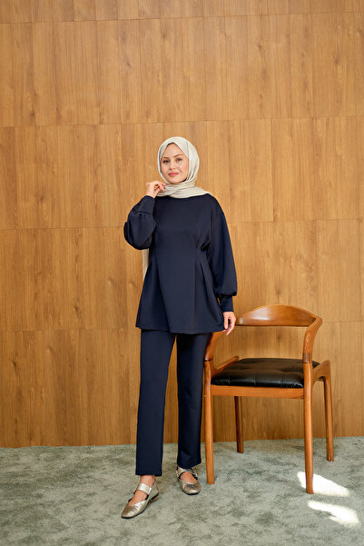 LOCCO Women's Front Pleated Suit Navy Blue