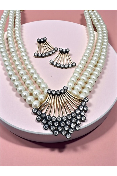 FUYA JEWELLERY Kaburga İnci Kolye, Küpe Set