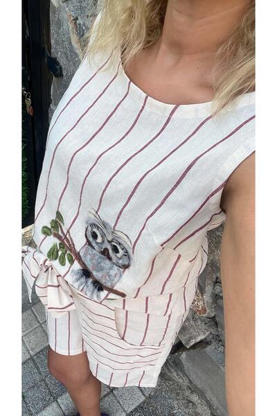 Defne Silver Dastar Woven Owl Shorts Set