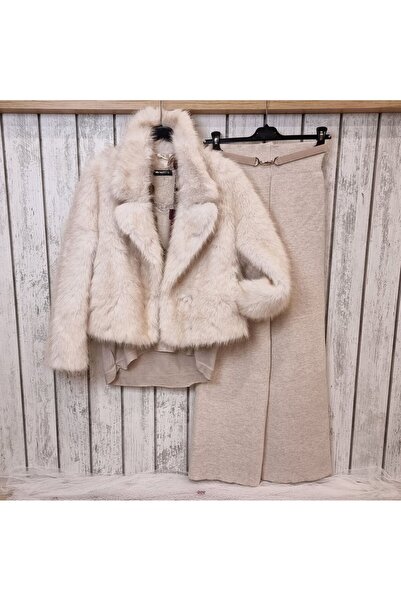 pudubutik Wide Leg Beige Knit Pants