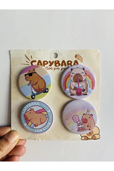 synshop Capybara Kapibara 4 lü Metak Rozet Set Y2k Yaka Çanta Aksesuar