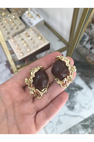 the ASEL İNCİ Gold Detaylı Tasarım Küpe