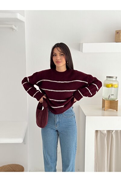 Dumy Classic Stripe Crew Neck Soft Textured Sweater