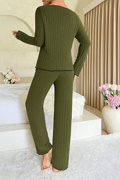 Biraltı Moda Uzun Kol Fiyonk Detaylı Pamuklu Kadın Pijama Takımı